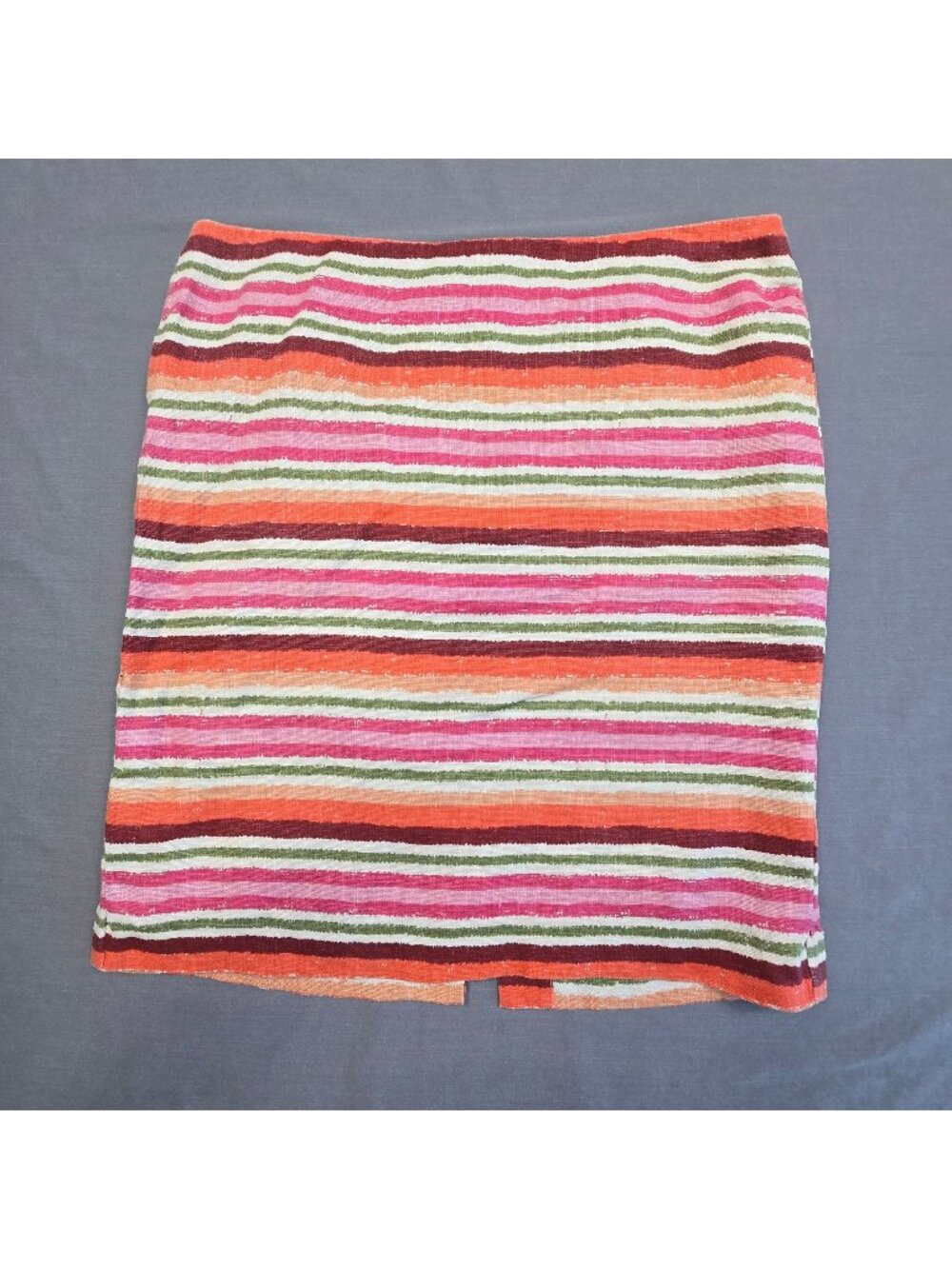 Talbots 10P Short Skirt Striped Pink Orange 100% Linen